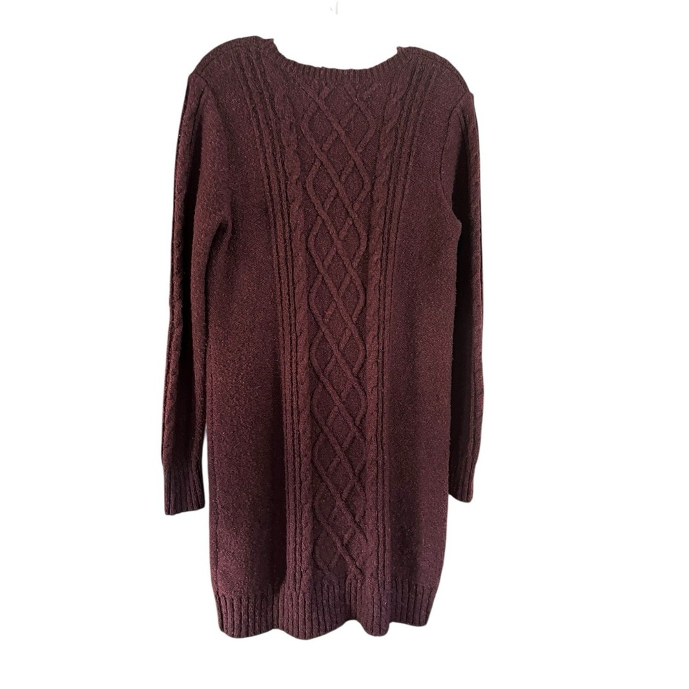Abercrombie & Fitch Sz M Sweater Dress Cable Knit Maroon V Neck LS Fall‎ - Picture 3 of 12